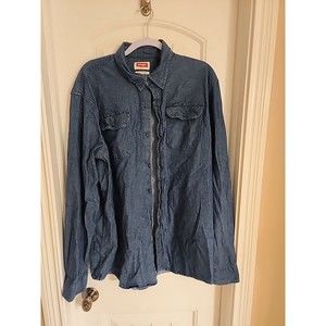 WRANGLER Denim Shirt Mens XLT Blue Long Sleeve Button Up Comfort Flex